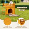 2-Story Wooden Dog House for Outdoor and Indoor, Pet House with Stairs, Yellow